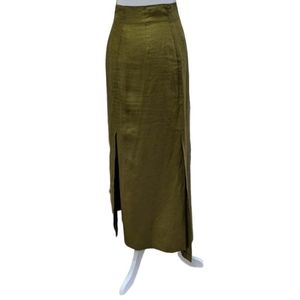 KENZO Vintage Linen Green Maxi Skirt W/Splits